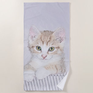Orange Tabby Kitten Painting - Original Cat Art Beach Towel