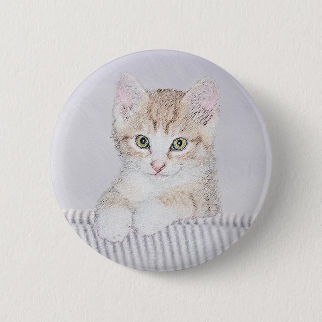 Orange Tabby Kitten Painting - Original Cat Art Button (Front)