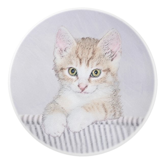 Orange Tabby Kitten Painting - Original Cat Art Ceramic Knob (Front)