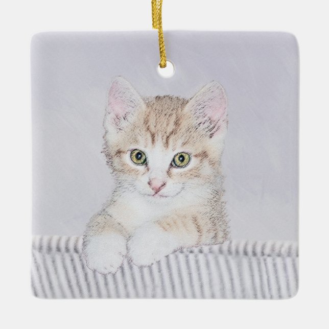 Orange Tabby Kitten Painting - Original Cat Art Ceramic Ornament (Front)