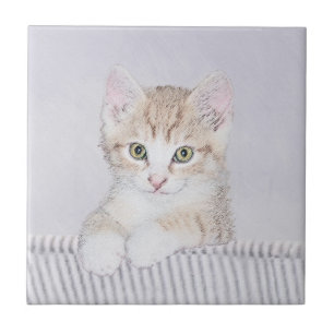 Orange Tabby Kitten Painting - Original Cat Art Ceramic Tile
