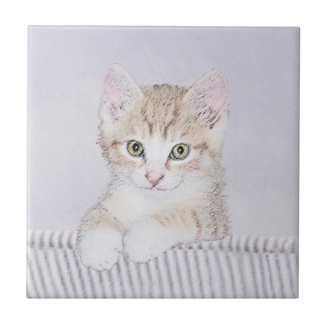 Orange Tabby Kitten Painting - Original Cat Art Ceramic Tile (Front)