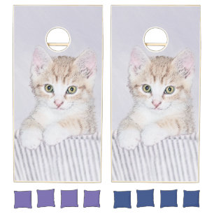 Orange Tabby Kitten Painting - Original Cat Art Cornhole Set