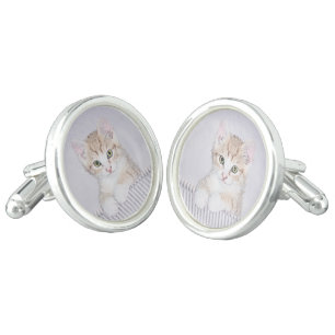 Orange Tabby Kitten Painting - Original Cat Art Cufflinks