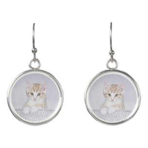 Orange Tabby Kitten Painting - Original Cat Art Earrings