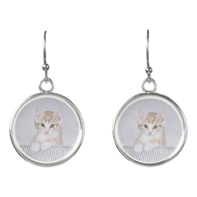 Orange Tabby Kitten Painting - Original Cat Art Earrings (Front)