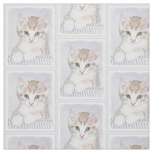 Orange Tabby Kitten Painting - Original Cat Art Fabric