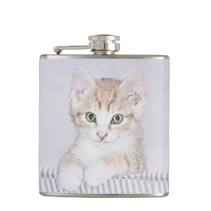 Orange Tabby Kitten Painting - Original Cat Art Flask