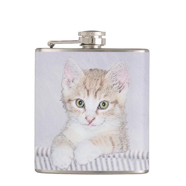Orange Tabby Kitten Painting - Original Cat Art Flask (Front)