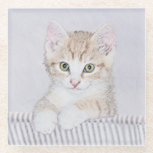 Orange Tabby Kitten Painting - Original Cat Art Glass Coaster