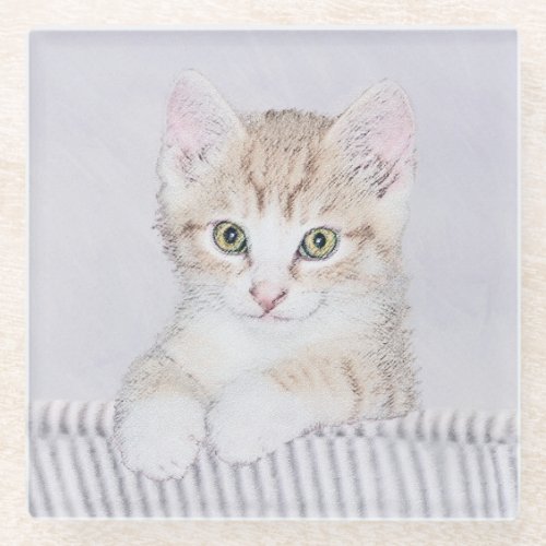 Orange Tabby Kitten Painting _ Original Cat Art Glass Coaster