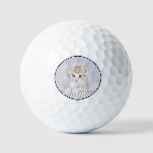 Orange Tabby Kitten Painting _ Original Cat Art Golf Balls
