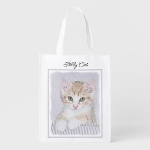 Orange Tabby Kitten Painting - Original Cat Art Grocery Bag
