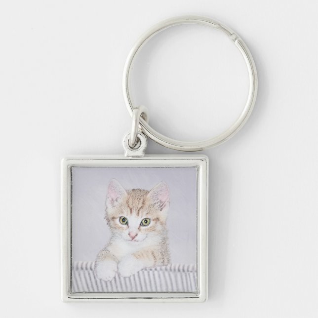 Orange Tabby Kitten Painting - Original Cat Art Keychain (Front)