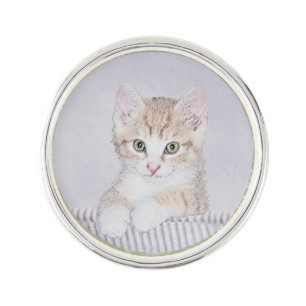 Orange Tabby Kitten Painting - Original Cat Art Lapel Pin