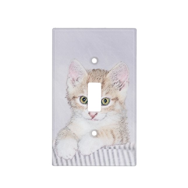 Orange Tabby Kitten Painting - Original Cat Art Light Switch Cover (Front)