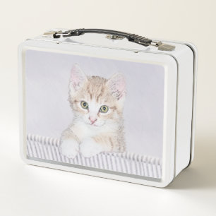 Orange Tabby Kitten Painting - Original Cat Art Metal Lunch Box