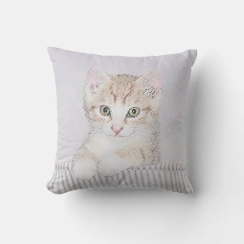 Orange Tabby Kitten Painting _ Original Cat Art Outdoor Pillow