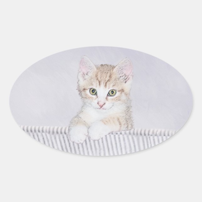 Orange Tabby Kitten Painting - Original Cat Art Oval Sticker (Front)