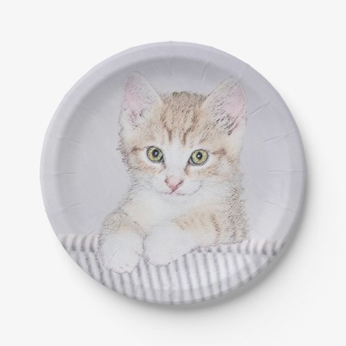 Orange Tabby Kitten Painting _ Original Cat Art Paper Plates