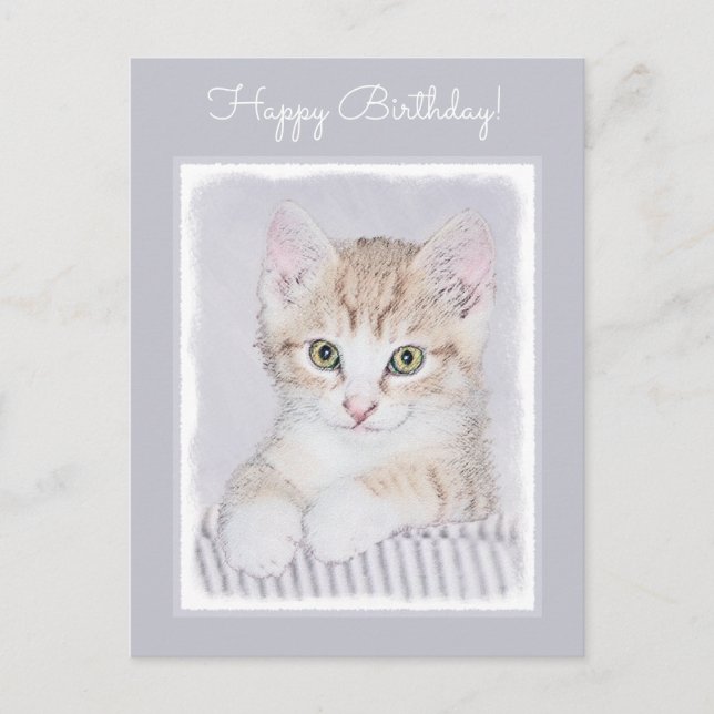 Orange Tabby Kitten Painting - Original Cat Art Postcard (Front)