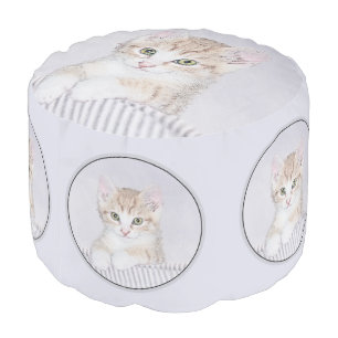 Orange Tabby Kitten Painting - Original Cat Art Pouf
