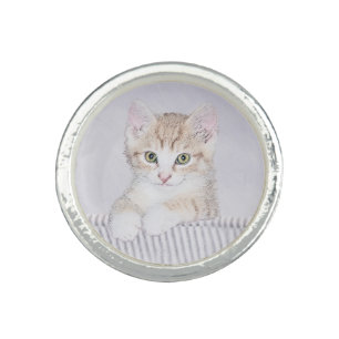 Orange Tabby Kitten Painting - Original Cat Art Ring