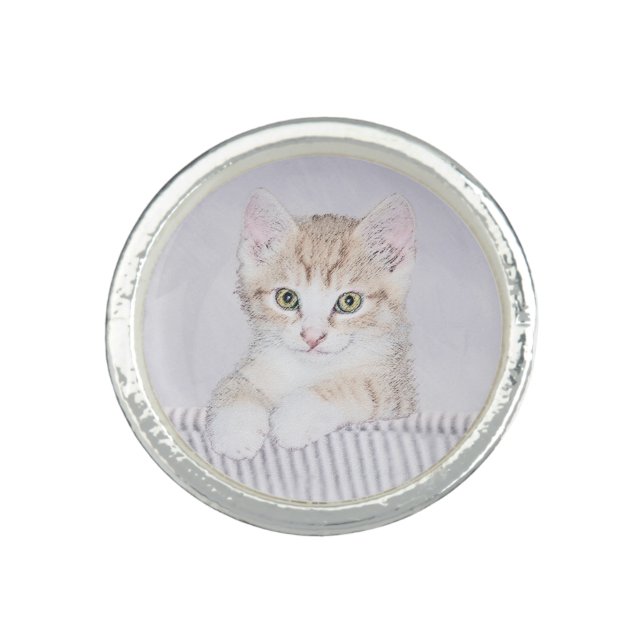Orange Tabby Kitten Painting - Original Cat Art Ring (Front)