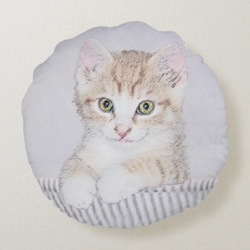Orange Tabby Kitten Painting _ Original Cat Art Round Pillow