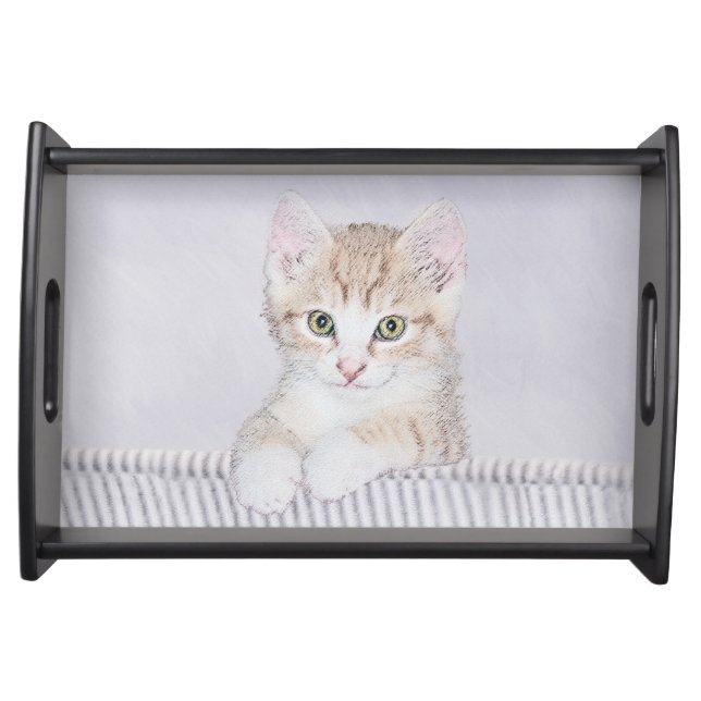 Orange Tabby Kitten Painting - Original Cat Art Serving Tray (Front)