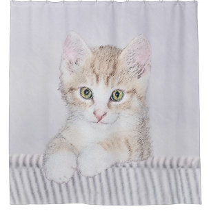 Orange Tabby Kitten Painting - Original Cat Art Shower Curtain