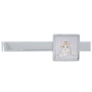 Orange Tabby Kitten Painting - Original Cat Art Silver Finish Tie Bar