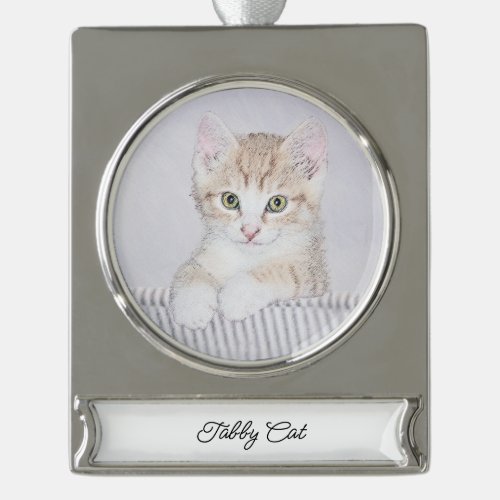 Orange Tabby Kitten Painting _ Original Cat Art Silver Plated Banner Ornament