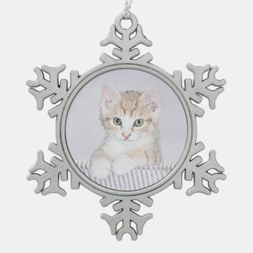 Orange Tabby Kitten Painting _ Original Cat Art Snowflake Pewter Christmas Ornament