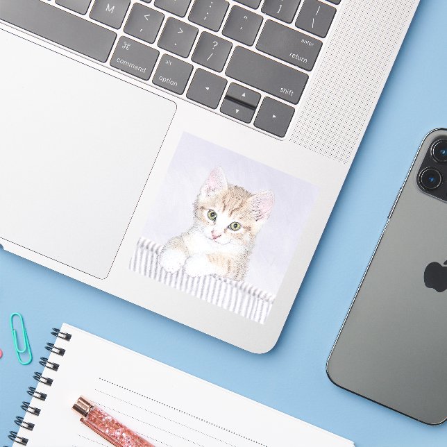 Orange Tabby Kitten Painting - Original Cat Art Sticker (Laptop w/ iPhone)