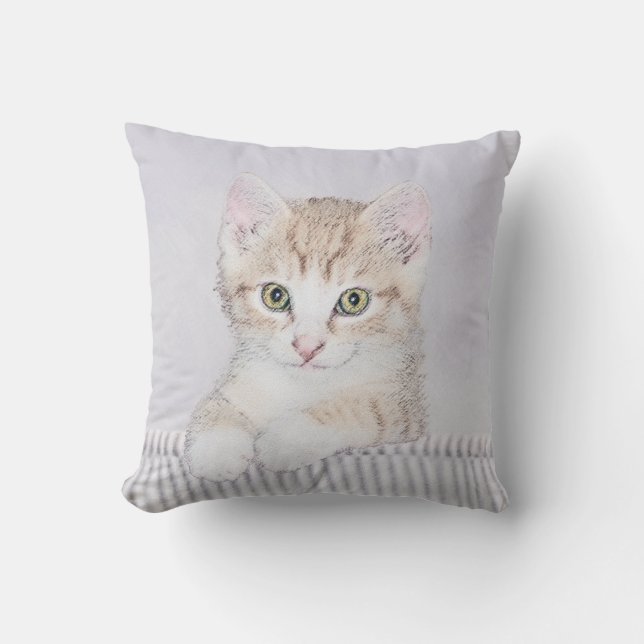 Orange Tabby Kitten Painting - Original Cat Art Throw Pillow (Front)