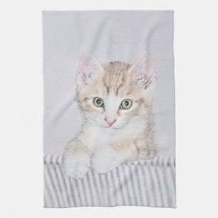 Orange Tabby Kitten Painting - Original Cat Art Towel