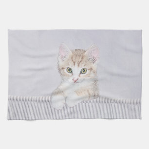 Orange Tabby Kitten Painting - Original Cat Art Towel