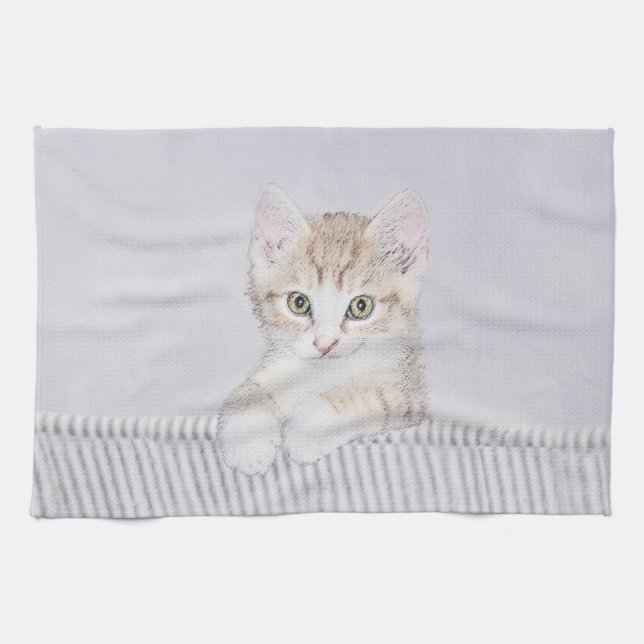 Orange Tabby Kitten Painting - Original Cat Art Towel (Horizontal)