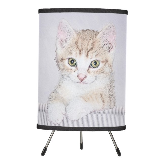 Orange Tabby Kitten Painting - Original Cat Art Tripod Lamp (Front)