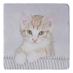 Orange Tabby Kitten Painting - Original Cat Art Trivet