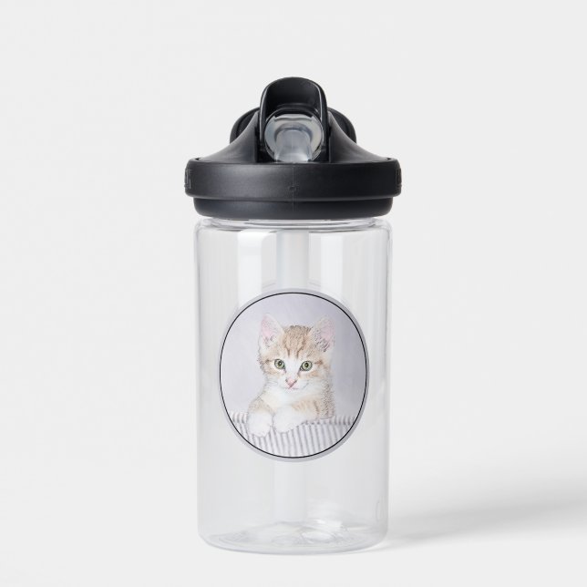 Orange Tabby Kitten Painting - Original Cat Art Water Bottle (Front)