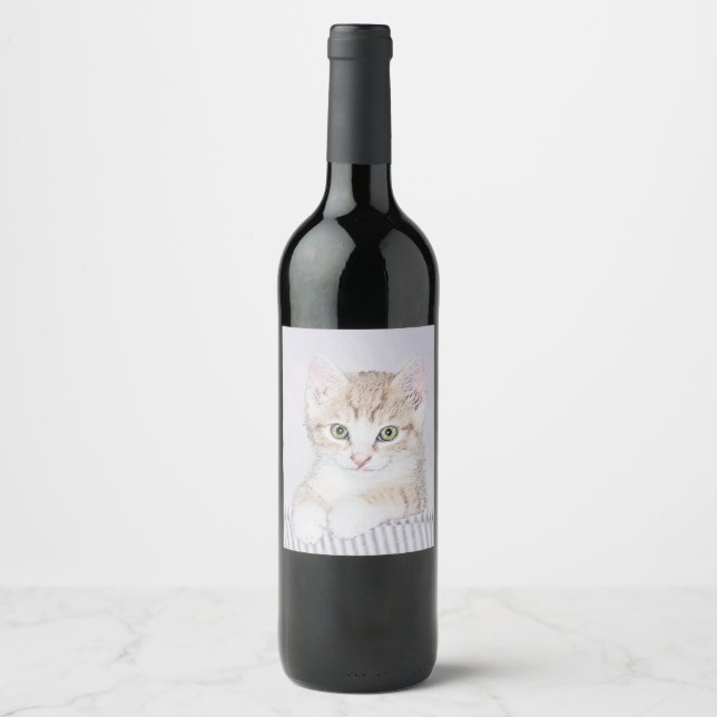 Orange Tabby Kitten Painting - Original Cat Art Wine Label (Front)