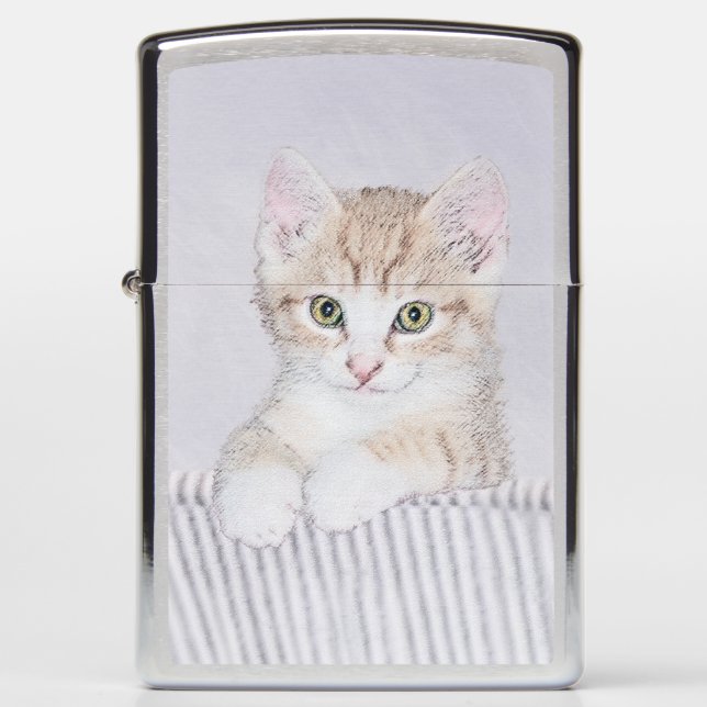 Orange Tabby Kitten Painting - Original Cat Art Zippo Lighter (Front)