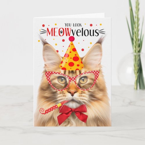 Orange Tabby Maine Coon Cat MEOWvelous Birthday Card