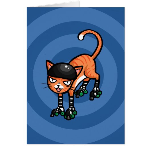 Orange tabby on rollerskates cards (Front)