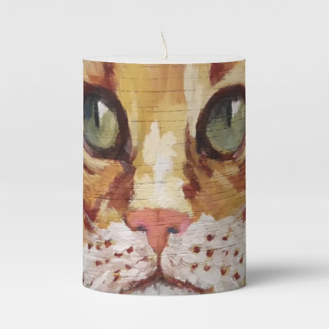 Orange Tabby Painting Detail  Pillar Candle (Front)