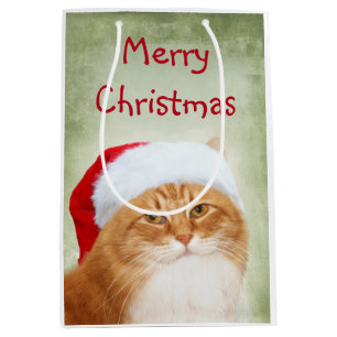 Orange Tabby Santa Claus Medium Gift Bag