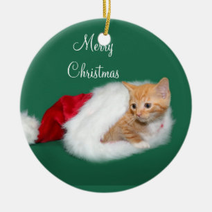 Orange tabby Santa hat Ceramic Ornament