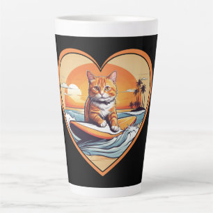 Orange Tabby Surfing Cat Latte Mug